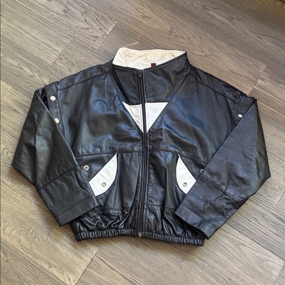 Vintage Black and White Leather Bomber Jacket and Vest Size 11/12 Made in Canada - Picture 3 of 14